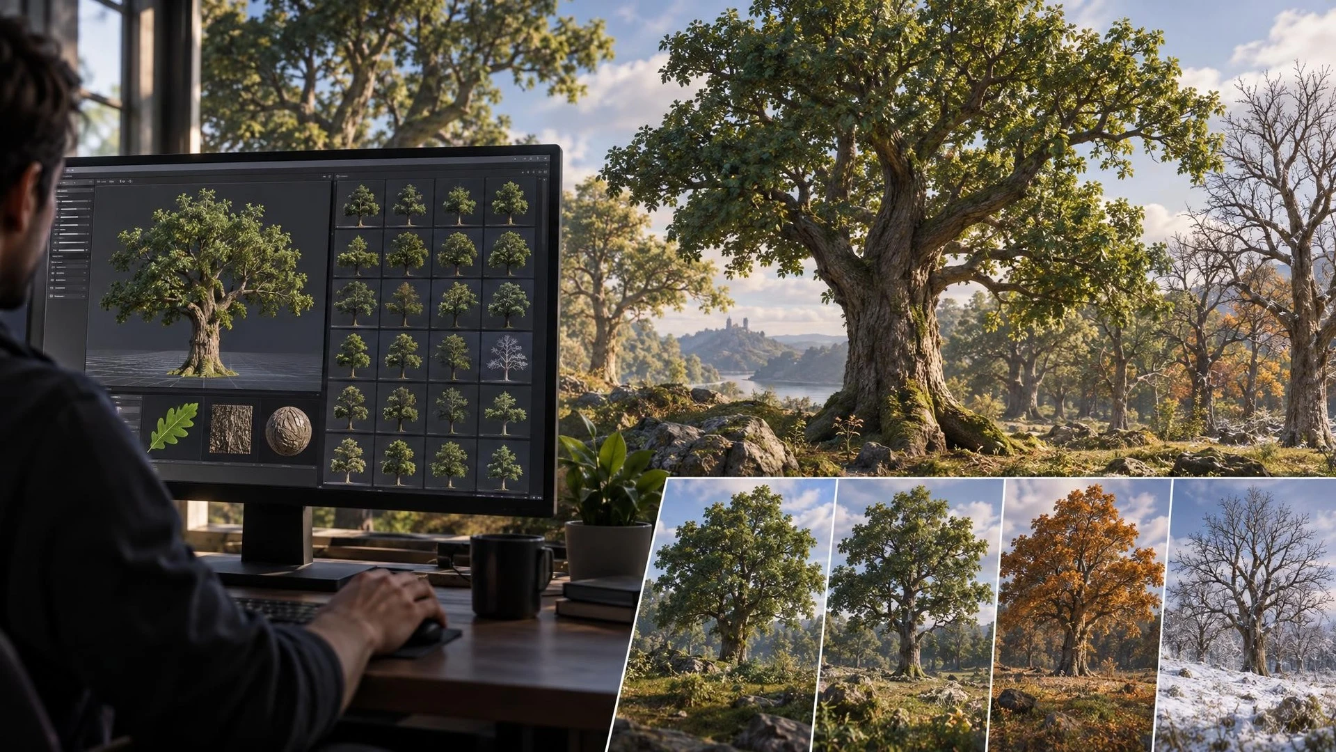 New Procedural Oak Asset Pack Offers 52 Unreal Engine 5.8 Tree Variants